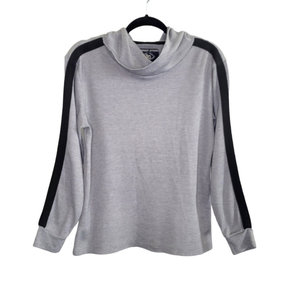 Amongst Others Men's Gray Waffle Knit Striped Sleeve Pullover Hoodie Size M